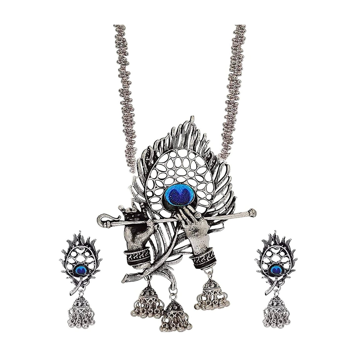 Oxidized Jewelry Krishna Flute Necklace Set for Women