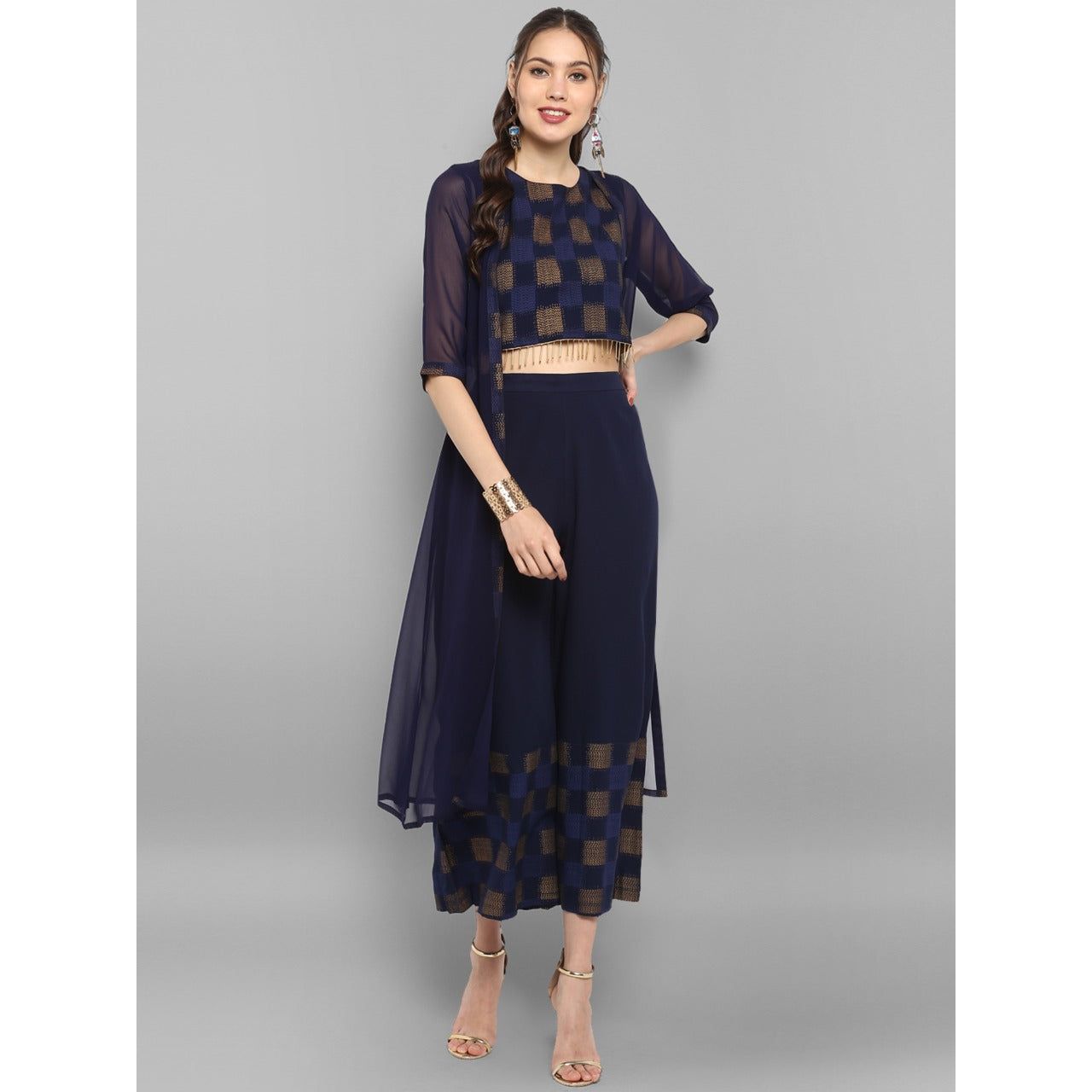 Dark Blue 3 Piece Set for Women/ Indian Fusion Wear